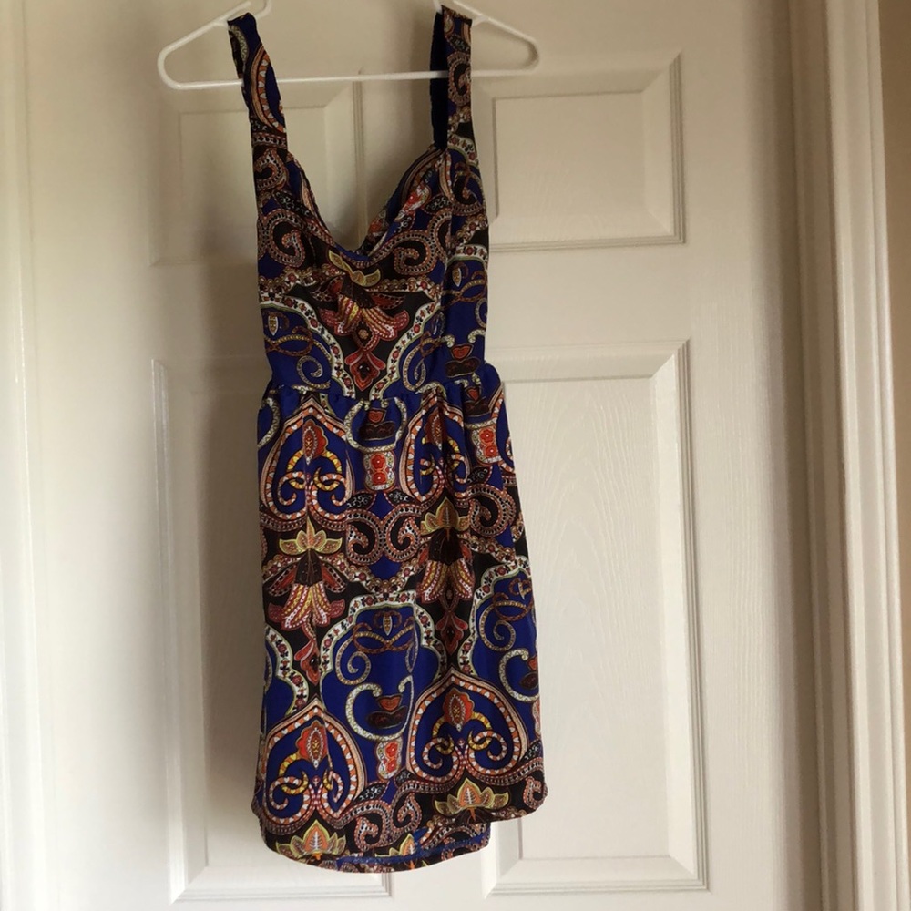 Paisley design, cobalt blue dress